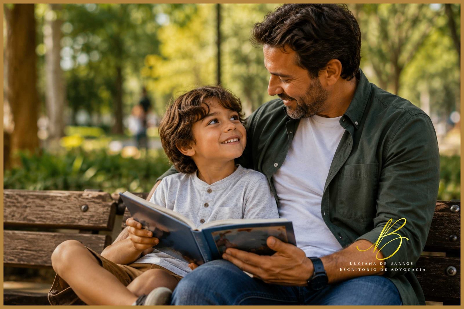 Guarda compartilhada e convivência dos filhos após o divórcio Pai e filho em momento de convivência após separação, representando a guarda compartilhada no direito de família brasileiro
